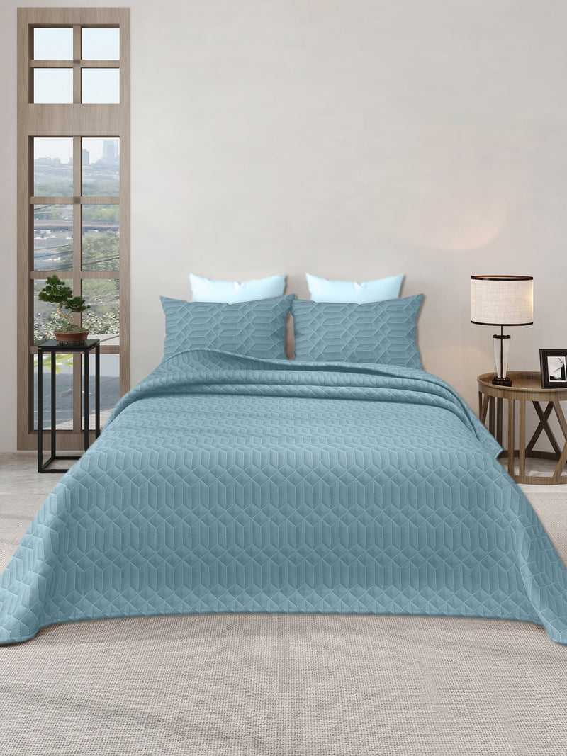 LABHAM® Azure Quilted King Bedcover Set – 300 GSM EverTouch™ Microfibre with LazerTech™ Quilting, 2 Pillow Covers & Storage Bag – Denim