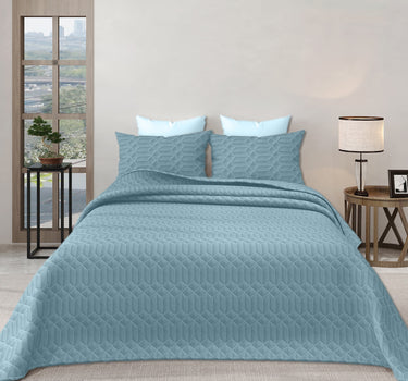 LABHAM® Azure King Size Bedcover Set - 300GSM Quilted, (90"x108") Super Soft, Durable, Easy Care, Bedspread with 2 Pillow Covers & Storage Bag (Denim)