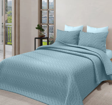 LABHAM® Azure King Size Bedcover Set - 300GSM Quilted, (90"x108") Super Soft, Durable, Easy Care, Bedspread with 2 Pillow Covers & Storage Bag (Denim)