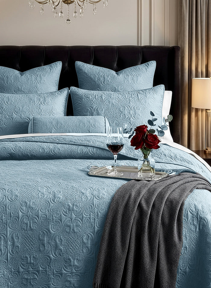 Sensation - Quilted King Bedcover Set with 2 Pillow Covers(Denim) quilting detail