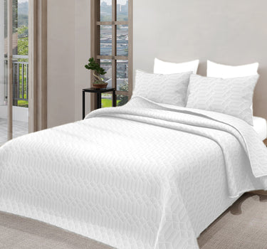 LABHAM® Azure King Size Bedcover Set - 300GSM Quilted, (90"x108") Super Soft, Durable, Easy Care, Bedspread with 2 Pillow Covers & Storage Bag (White)