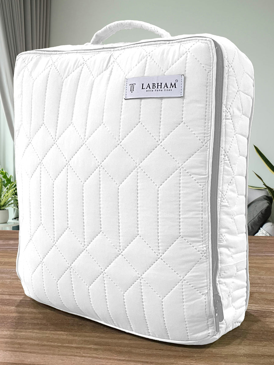 LABHAM® Azure Quilted King Bedcover Set – 300 GSM EverTouch™ Microfibre with LazerTech™ Quilting, 2 Pillow Covers & Storage Bag – White — view 5