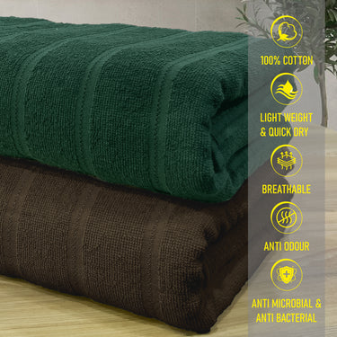 Quickdry - Pack of 2 Super Soft Bath Towels (Green&Brown)