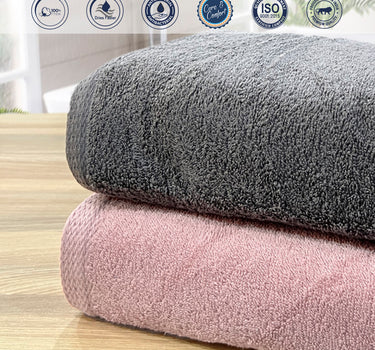 Revive- Pack of 2 450GSM Pure Cotton, Super Soft Bath Towels (75cm x 150cm) (Grey&Rose)