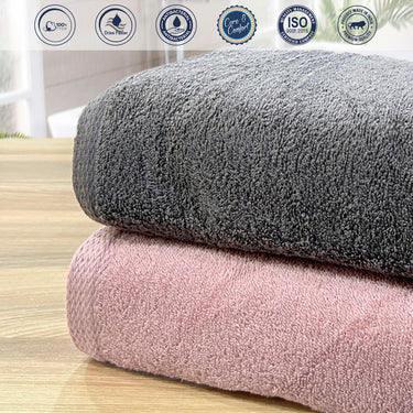 Revive- Pack of 2 450GSM Pure Cotton, Super Soft Bath Towels (75cm x 150cm) (Grey&Rose)