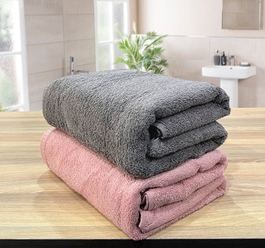 Revive- Pack of 2 450GSM Pure Cotton, Super Soft Bath Towels (75cm x 150cm) (Grey&Rose)
