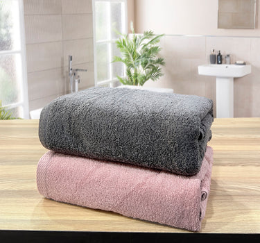 Revive- Pack of 2 450GSM Pure Cotton, Super Soft Bath Towels (75cm x 150cm) (Grey&Rose)