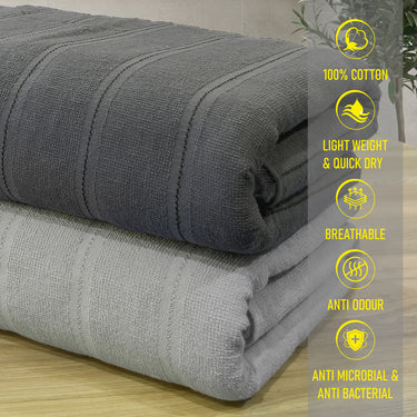 Quickdry - Pack of 2 Super Soft Bath Towels (Grey&Silver)