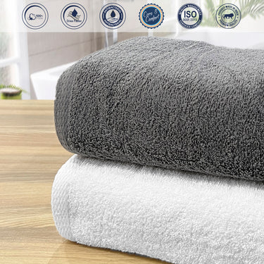Revive- Pack of 2 450GSM Pure Cotton, Super Soft Bath Towels (75cm x 150cm) (Grey&White)