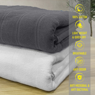 Quickdry - Pack of 2 Super Soft Bath Towels (Grey&White)