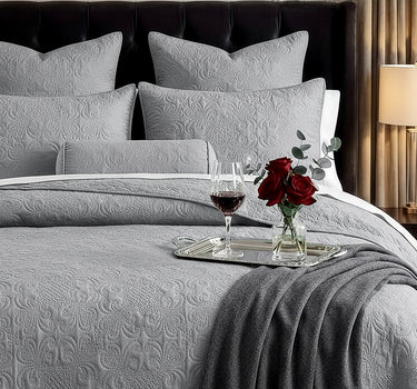Sensation - Quilted King Bedcover Set with 2 Pillow Covers(Ash Grey)