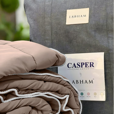 Casper Comforter 300 GSM - Pure Virgin Microfiber, Insulating & Thermal Comfort, Ideal for Winter, with Carry Bag & Contrast Piping (Light Taupe)