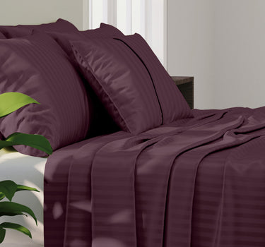 Simple Living - 210TC Satin Stripe Bedsheet Set(Maroon)