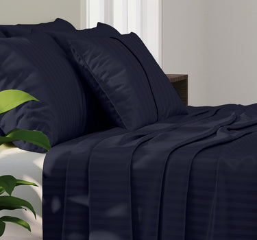 Simple Living - 210TC Satin Stripe Bedsheet Set(Navy Blue)