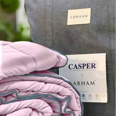 Casper Comforter 300 GSM - Pure Virgin Microfiber, Insulating & Thermal Comfort, Ideal for Winter, with Carry Bag & Contrast Piping (Pale Pink)