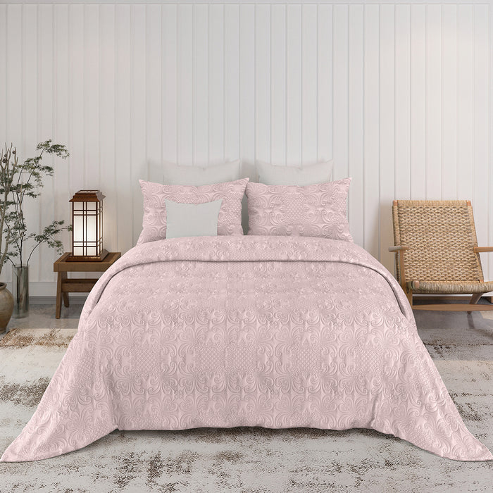 Sensation - Quilted King Bedcover Set with 2 Pillow Covers(Peach) quilting detail
