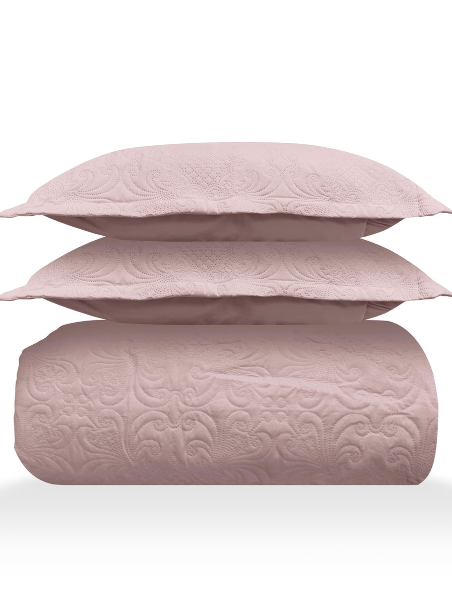 Sensation - Quilted King Bedcover Set with 2 Pillow Covers(Peach) — view 3