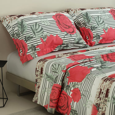 Rose Garden - 180TC 100% Cotton Bedsheet Set ( Double Bed)