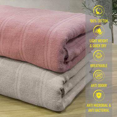 Quickdry - Pack of 2 Super Soft Bath Towels (Rose&Beige)