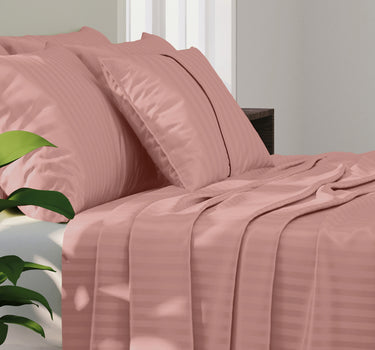 Simple Living - 210TC Satin Stripe Bedsheet Set(Rose Gold)