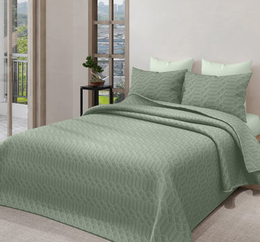 LABHAM® Azure King Size Bedcover Set - 300GSM Quilted, (90"x108") Super Soft, Durable, Easy Care, Bedspread with 2 Pillow Covers & Storage Bag (Sage)