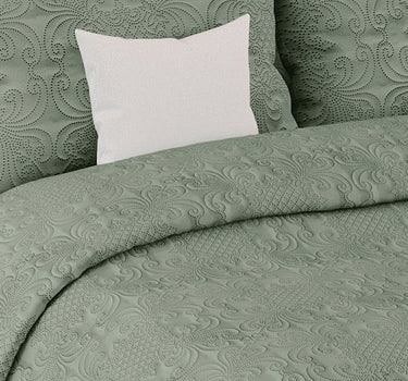 Sensation Quilted Bedcover cum AC comforter Set with 2 Pillow Covers.(Sage Green)