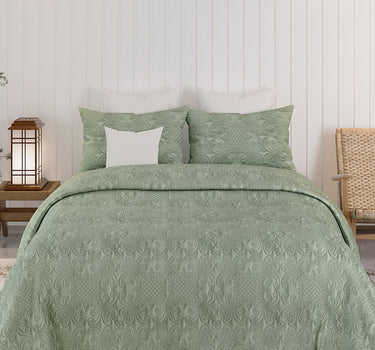 Sensation Quilted Bedcover cum AC comforter Set with 2 Pillow Covers.(Sage Green)