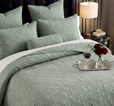 Sensation - Quilted King Bedcover Set with 2 Pillow Covers(Sage Green)