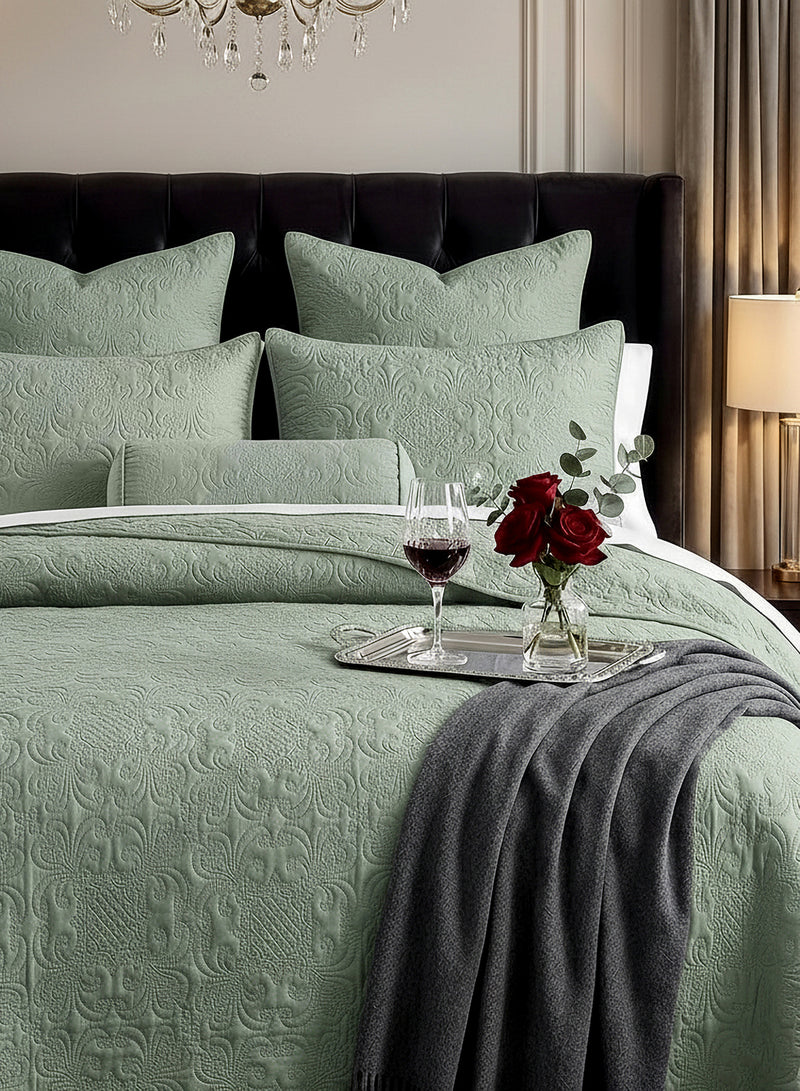 Sensation - Quilted King Bedcover Set with 2 Pillow Covers(Sage Green) image 2