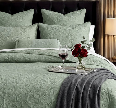 Sensation - Quilted King Bedcover Set with 2 Pillow Covers(Sage Green)