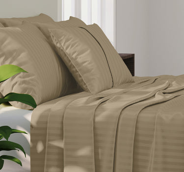 Simple Living - 210TC Satin Stripe Bedsheet Set(Sand Medium)