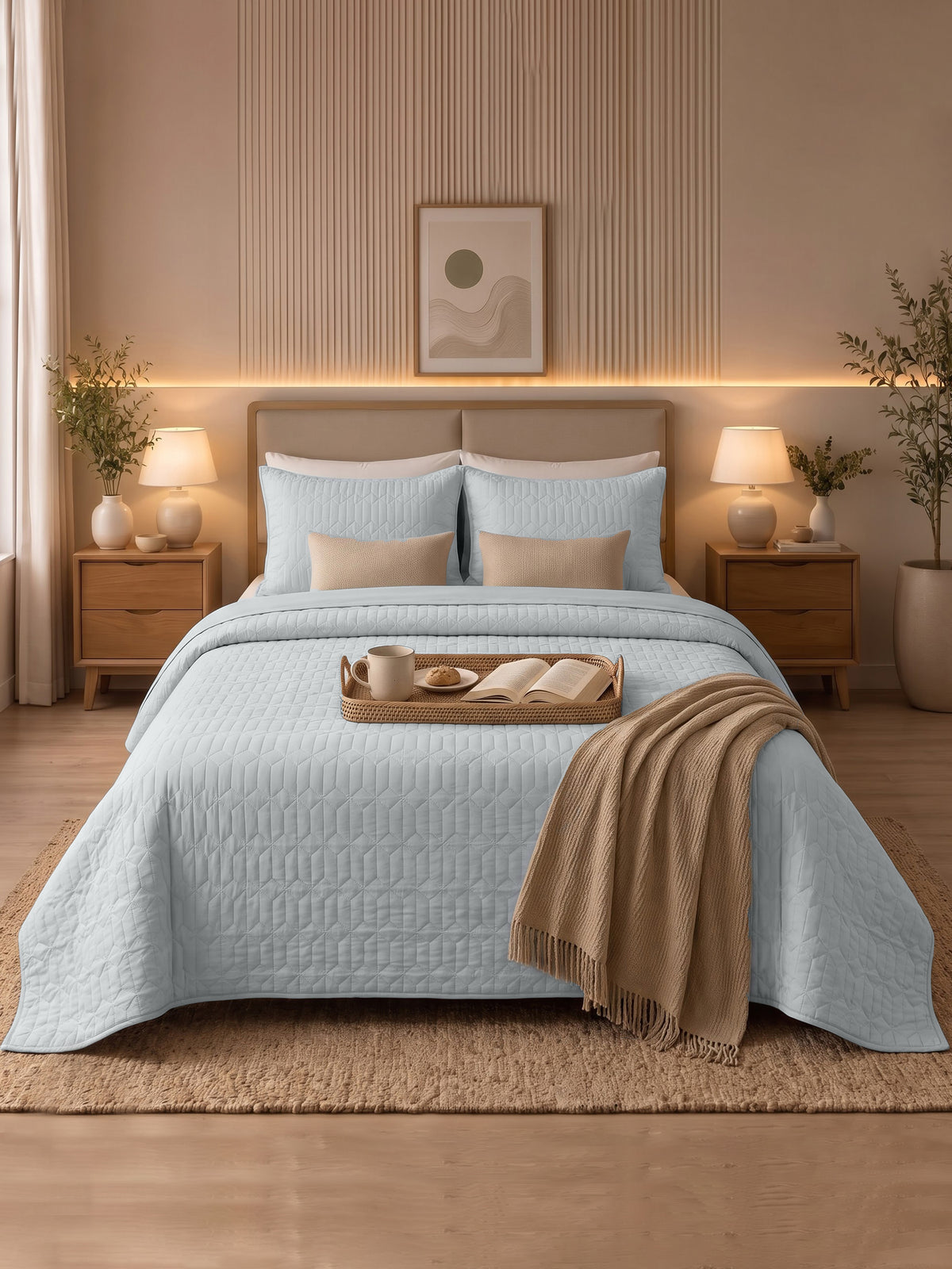 Azure - Quilted King Bedcover Set with 2 Pillow Covers – Silver