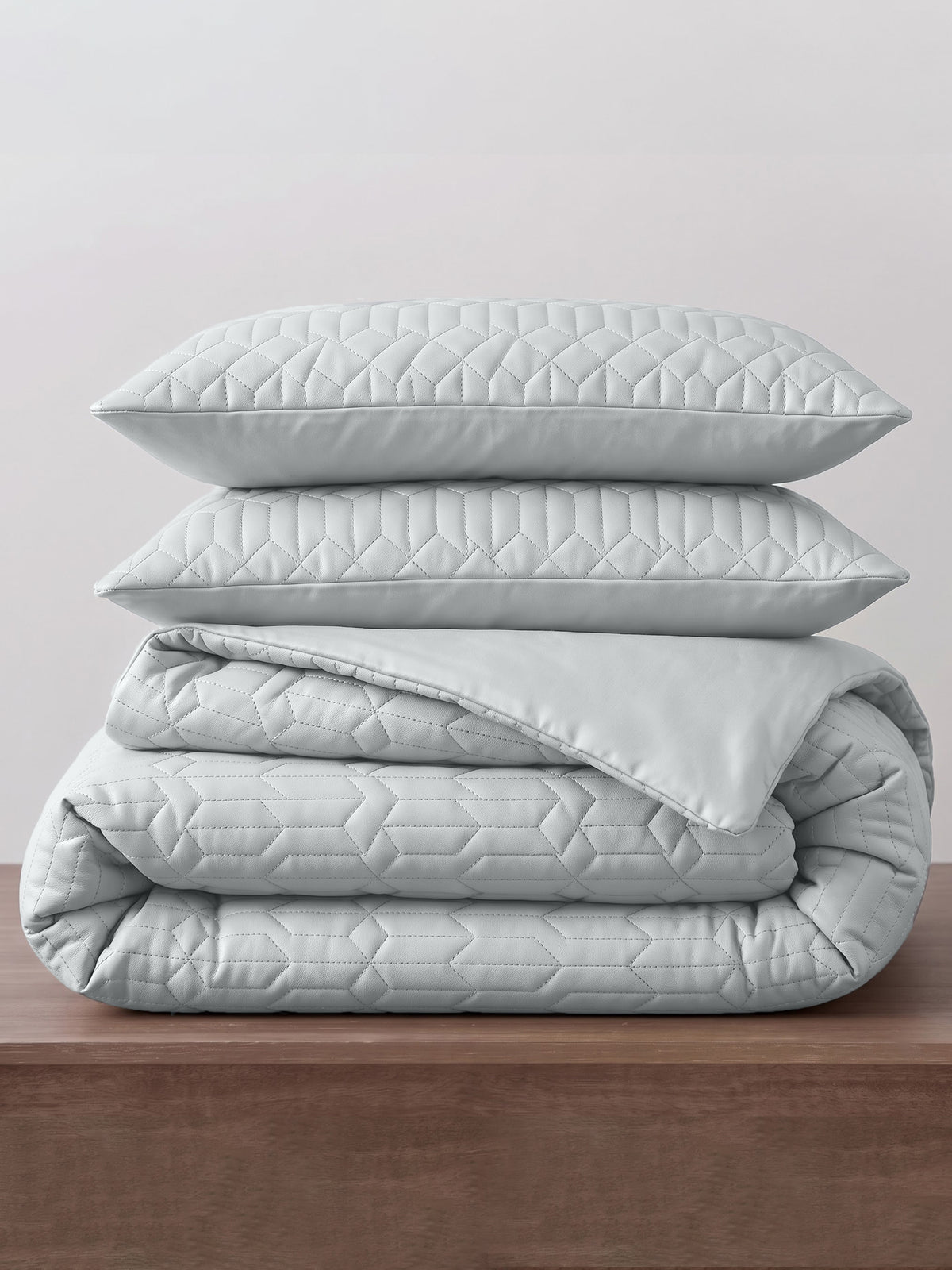 Azure - Quilted King Bedcover Set with 2 Pillow Covers – Silver