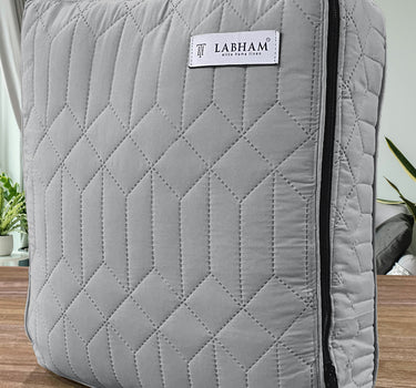 LABHAM® Azure King Size Bedcover Set - 300GSM Quilted, (90"x108") Super Soft, Durable, Easy Care, Bedspread with 2 Pillow Covers & Storage Bag (Silver)