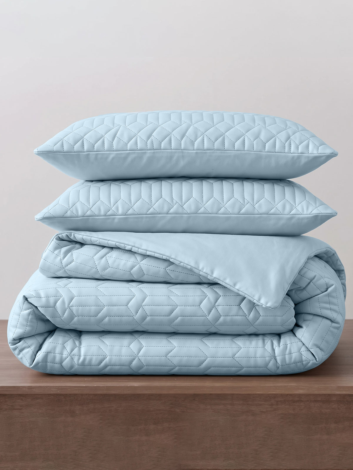 Azure - Quilted King Bedcover Set with 2 Pillow Covers – Sky