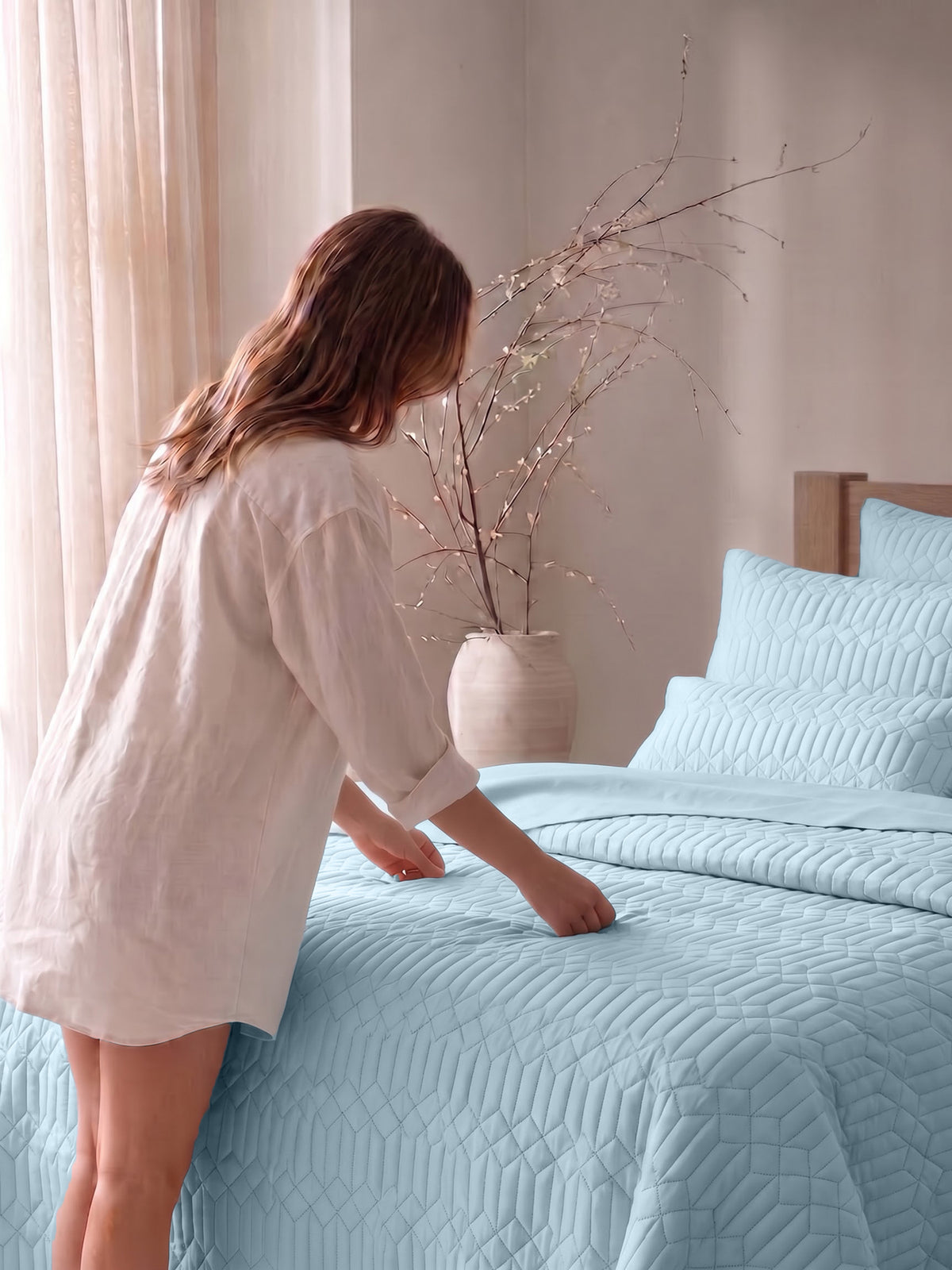 Azure - Quilted King Bedcover Set with 2 Pillow Covers – Sky
