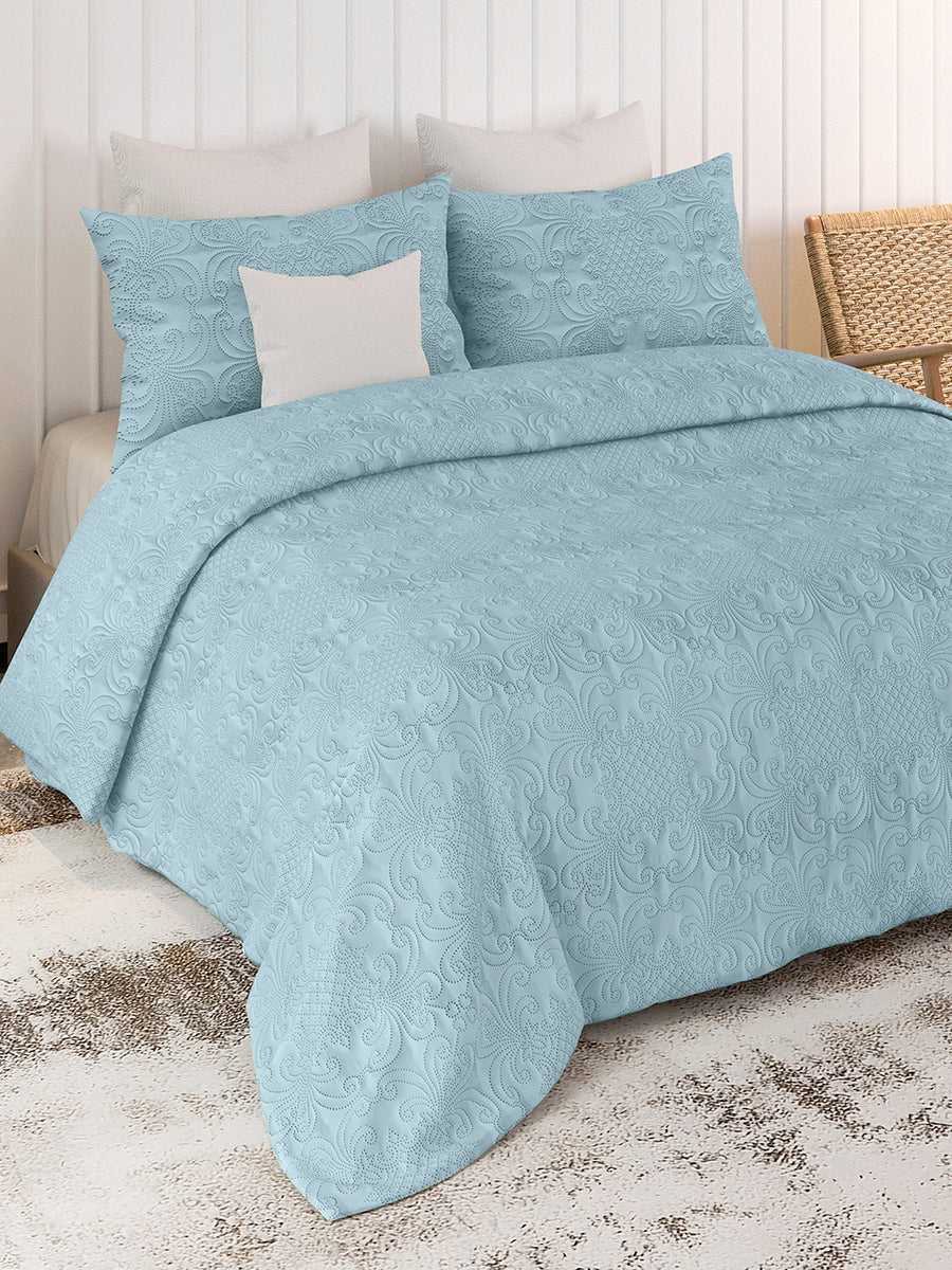 Sensation - Quilted King Bedcover Set with 2 Pillow Covers(Sky) — view 1