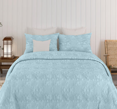 Sensation Quilted Bedcover cum AC comforter Set with 2 Pillow Covers.(Sky)