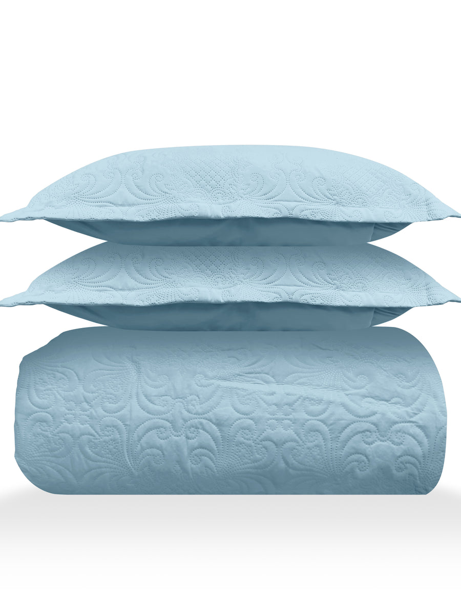 Sensation - Quilted King Bedcover Set with 2 Pillow Covers(Sky) — view 3