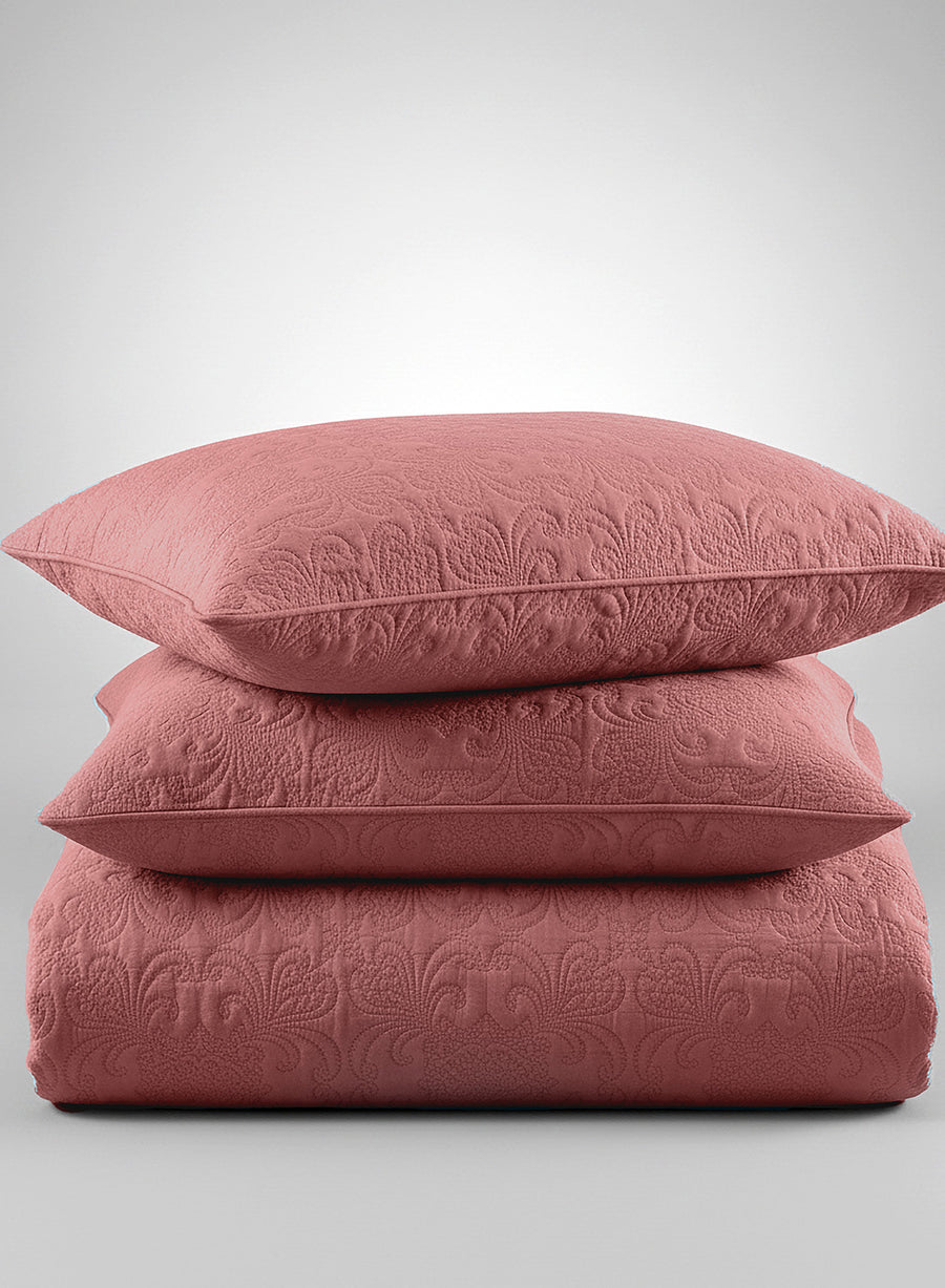 Sensation - Quilted King Bedcover Set with 2 Pillow Covers(Terra Cotta) — view 3