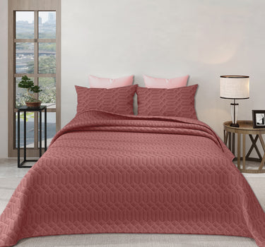 LABHAM® Azure King Size Bedcover Set - 300GSM Quilted, (90"x108") Super Soft, Durable, Easy Care, Bedspread with 2 Pillow Covers & Storage Bag (Terracotta)