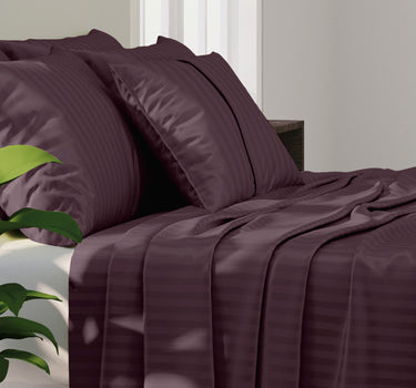 Simple Living - 210TC Satin Stripe Bedsheet Set(Dark Violet)