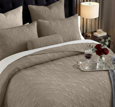 Sensation - Quilted King Bedcover Set with 2 Pillow Covers(Walnut)
