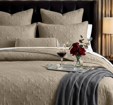 Sensation - Quilted King Bedcover Set with 2 Pillow Covers(Walnut)