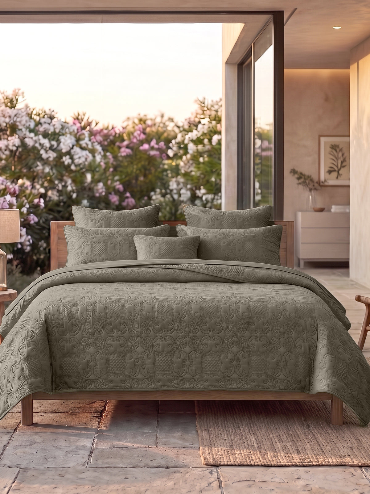 Sensation - Quilted King Bedcover Set with 2 Pillow Covers(Walnut)