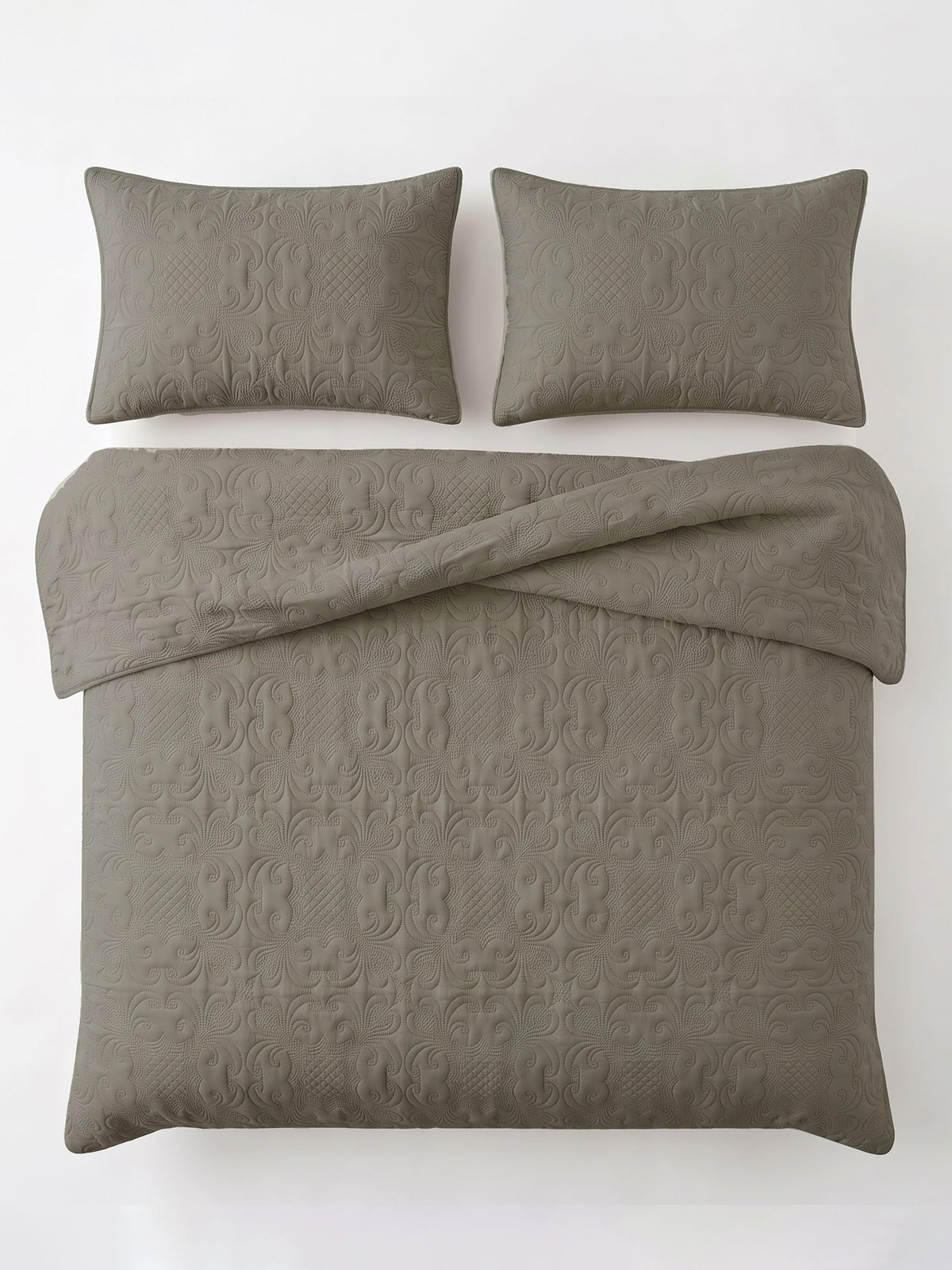 Sensation - Quilted King Bedcover Set with 2 Pillow Covers(Walnut)