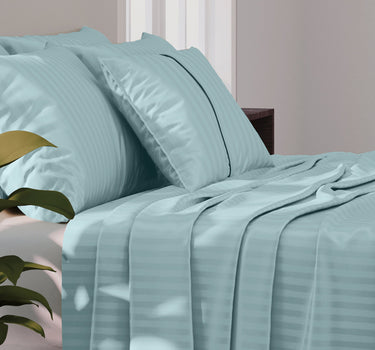 Simple Living - 210TC Satin Stripe Bedsheet Set(Water Blue)