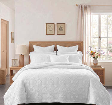 Sensation - Quilted King Bedcover Set with 2 Pillow Covers(White)
