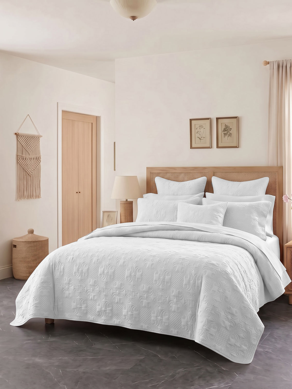 Sensation - Quilted King Bedcover Set with 2 Pillow Covers(White)