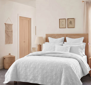 Sensation - Quilted King Bedcover Set with 2 Pillow Covers(White)